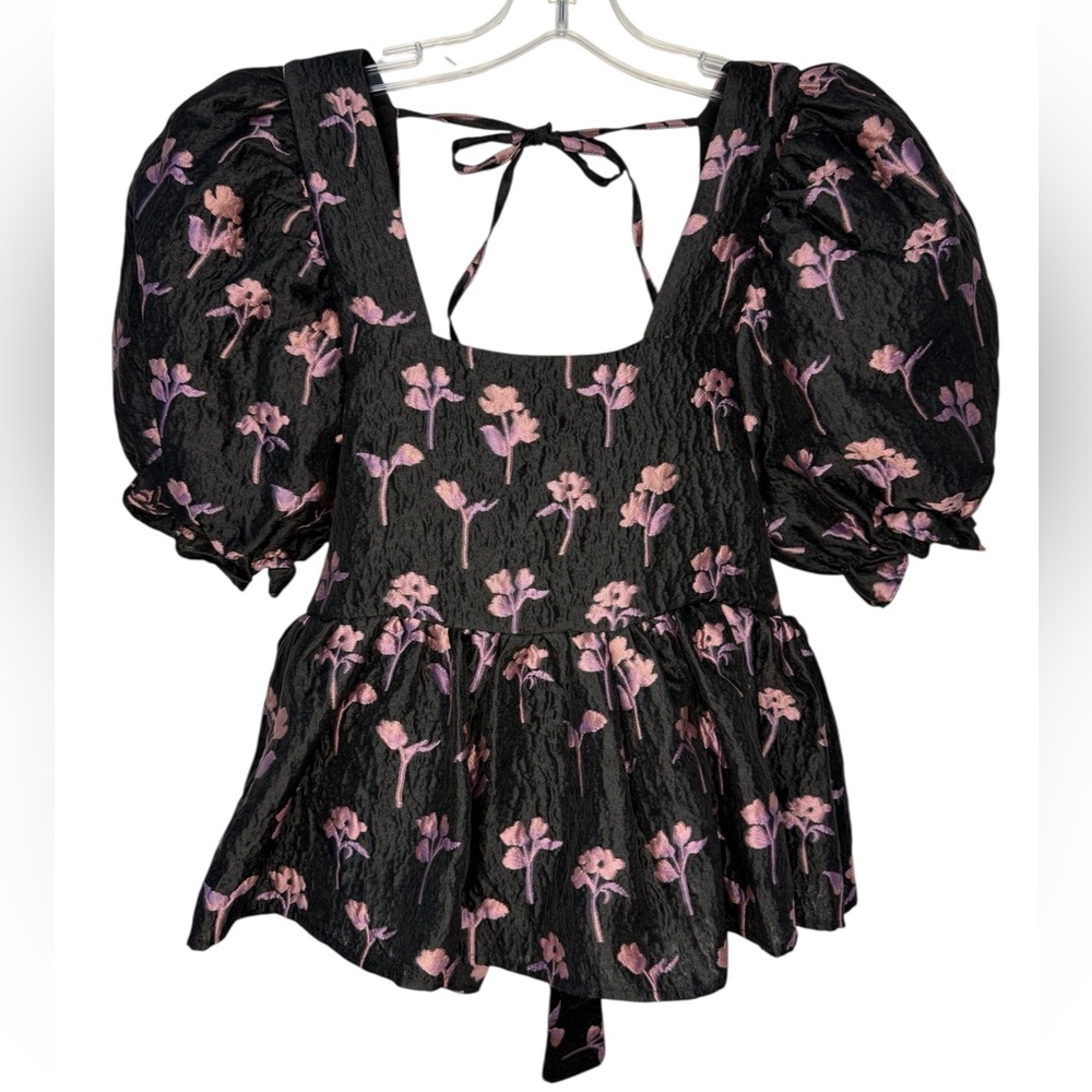 Sister Jane Dream Chasse Floral Tie Back Top Black - Medium
